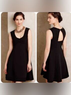 NWT MAEVE Anthropologie Black Textured Knit Fit and Flare Sleeveless Dress sz M